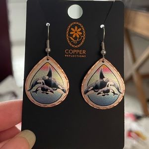 Copper Reflections Dangly Orca Killer Whale Earrings